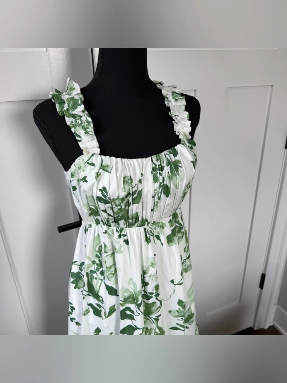 Abercrombie & Fitch Bow Back Poplin Tiered Maxi Dress - Green Floral (XS) | NWT